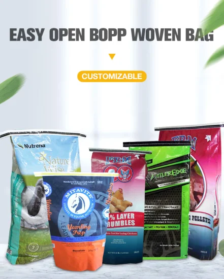 Printed BOPP Laminated Woven Packaging 25kg 50kg Plastic Poultry Feed Bag Design